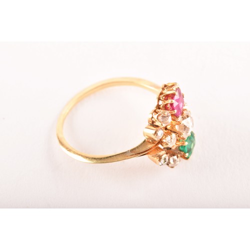 66 - A late 19th century yellow gold cluster ring (unmarked, tested 22ct gold), featuring a cushion shape... 