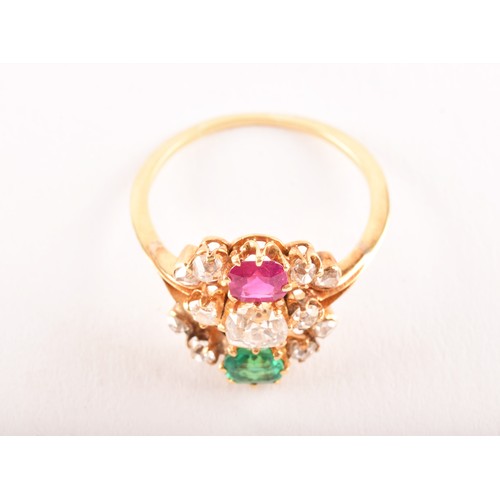 66 - A late 19th century yellow gold cluster ring (unmarked, tested 22ct gold), featuring a cushion shape... 