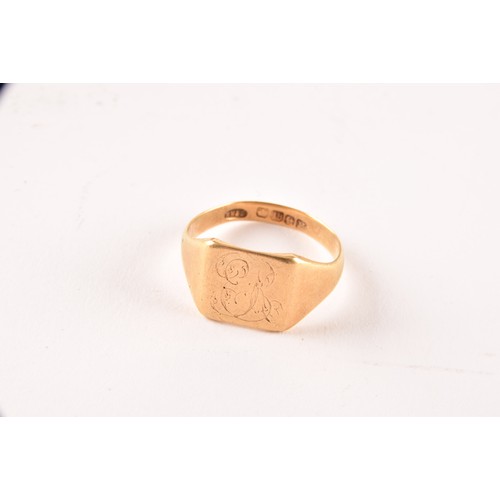 101 - A 18ct yellow gold signet ring, with full hallmarks for Birmingham 1936 by H Huntley & Sons, ini... 