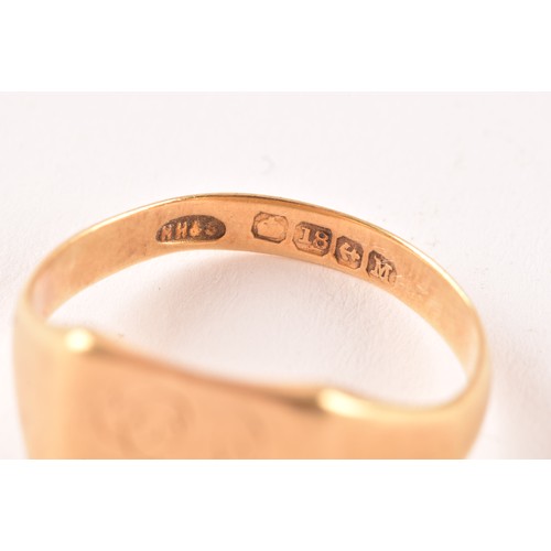 101 - A 18ct yellow gold signet ring, with full hallmarks for Birmingham 1936 by H Huntley & Sons, ini... 