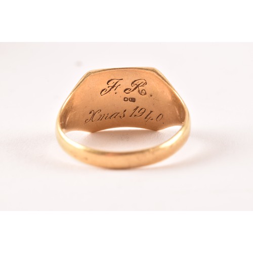 101 - A 18ct yellow gold signet ring, with full hallmarks for Birmingham 1936 by H Huntley & Sons, ini... 