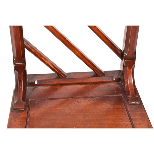 285 - A pair of Victorian mahogany Gothic style hall chairs, the backs with diagonal rails and turned fini... 