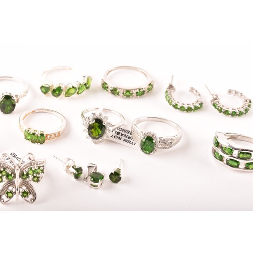 105 - A silver and chrome diopside butterfly ring, together with eight further silver and chrome diopside ... 