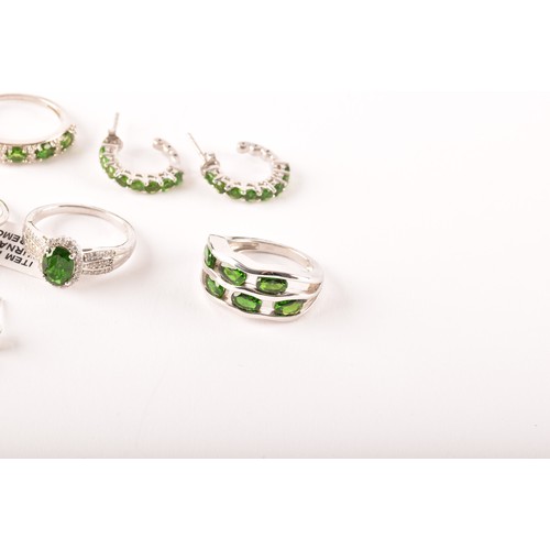 105 - A silver and chrome diopside butterfly ring, together with eight further silver and chrome diopside ... 