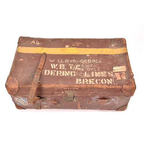 247 - Military Interest. A large leather military travelling trunk, belonging to William Lloyd-George, ste... 