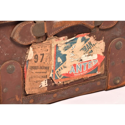 247 - Military Interest. A large leather military travelling trunk, belonging to William Lloyd-George, ste... 