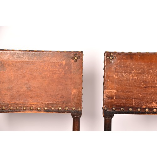 287 - A set of ten Jacobean revival oak and leather dining chairs, with leather studded back rests and sea... 