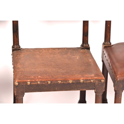 287 - A set of ten Jacobean revival oak and leather dining chairs, with leather studded back rests and sea... 