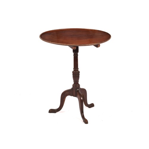 289 - A George III mahogany tripod supper table, the top with shaped rim and supported on a turned column,... 