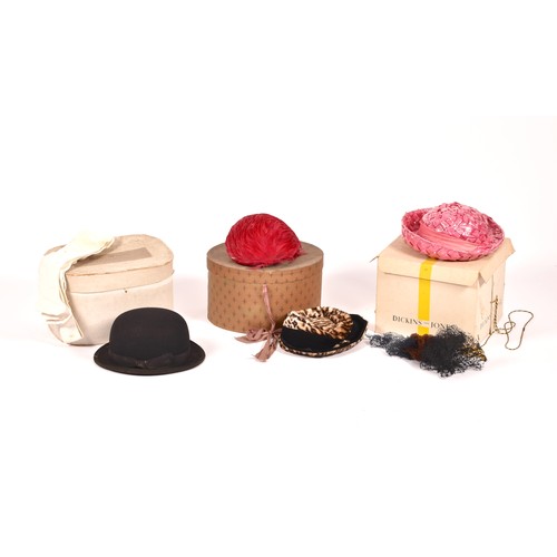 278 - A collection of assorted hats including a Scott & Co of Piccadilly bowler hat with box, a pink f... 