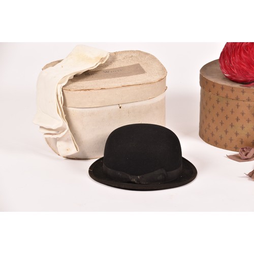 278 - A collection of assorted hats including a Scott & Co of Piccadilly bowler hat with box, a pink f... 