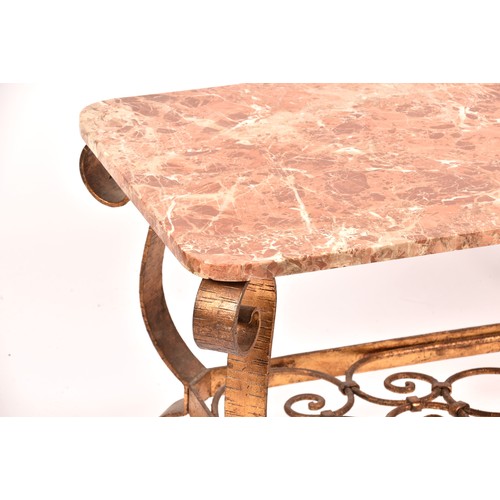 291 - A 1970s marble topped and gilt coffee table, the pink veined marble top supported on a gilt base wit... 