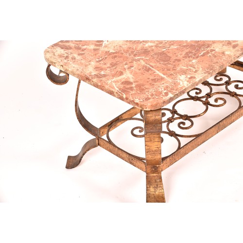 291 - A 1970s marble topped and gilt coffee table, the pink veined marble top supported on a gilt base wit... 