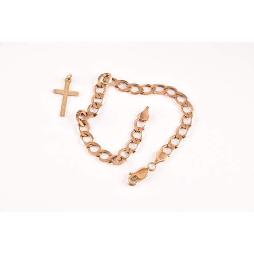 108 - A 9ct gold curblink bracelet, together with a 9ct gold cross pendant, and a quantity of costume jewe... 