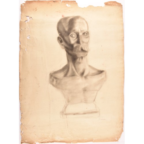 61 - Jehangir Sabavala (Indian, 1922-2011)A charcoal drawing, of the bust of a man, supported on a plinth... 