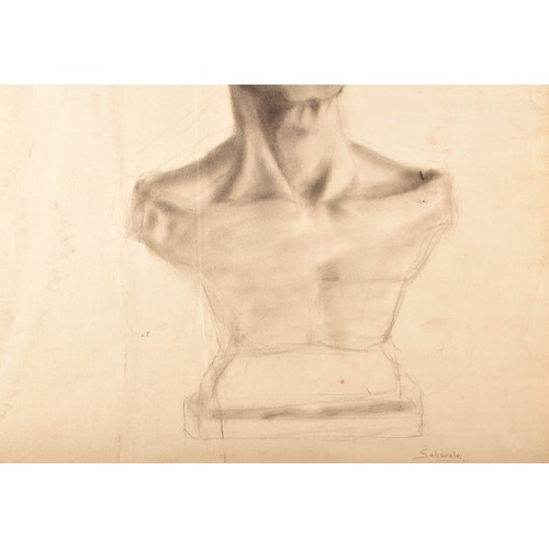 61 - Jehangir Sabavala (Indian, 1922-2011)A charcoal drawing, of the bust of a man, supported on a plinth... 