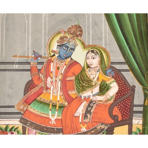 64 - 19th century, Rajasthan Udaipur schoolA miniature painting from portraying Radha and Krishna seated ... 