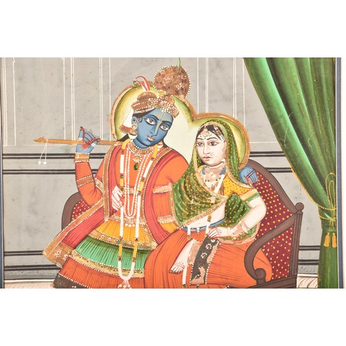 64 - 19th century, Rajasthan Udaipur schoolA miniature painting from portraying Radha and Krishna seated ... 