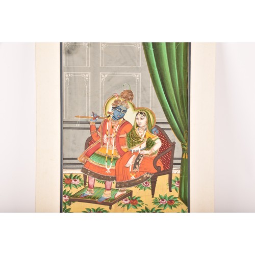 64 - 19th century, Rajasthan Udaipur schoolA miniature painting from portraying Radha and Krishna seated ... 