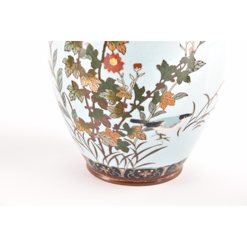 56 - A group of Japanese cloisonné items including a vase decorated with birds and flowers, 31cm, a blue ... 