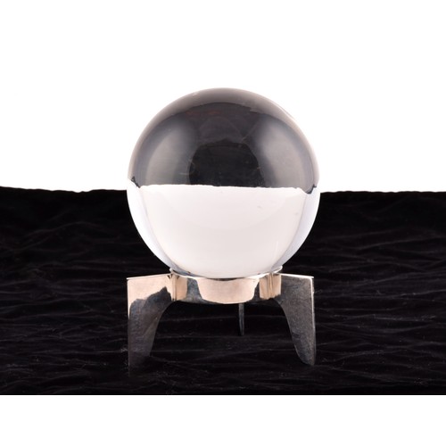 275 - Asprey crystal ball with stand, accompanied by black velvet blanket, ball measures 10cm.