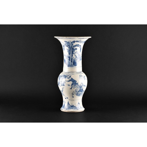 1 - A large Chinese Kangxi blue and white baluster vase, decorated with scenes of warriors and figures o... 