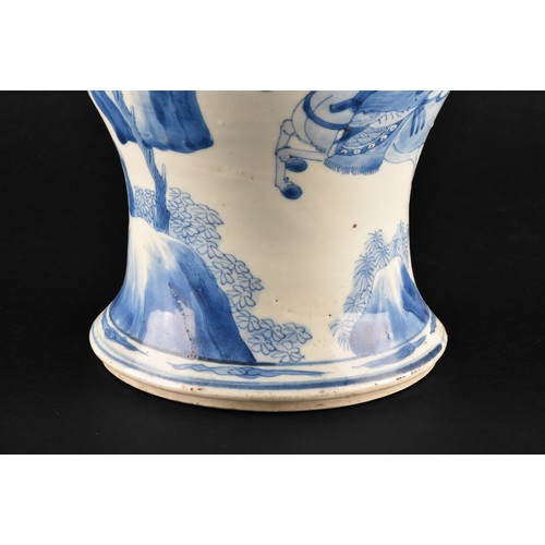 1 - A large Chinese Kangxi blue and white baluster vase, decorated with scenes of warriors and figures o... 