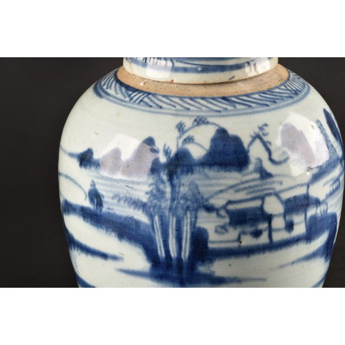 8 - A 19th century Chinese ginger jar and cover, decorated with a landscape scene and buildings. 17 cm h... 