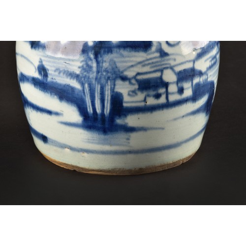 8 - A 19th century Chinese ginger jar and cover, decorated with a landscape scene and buildings. 17 cm h... 