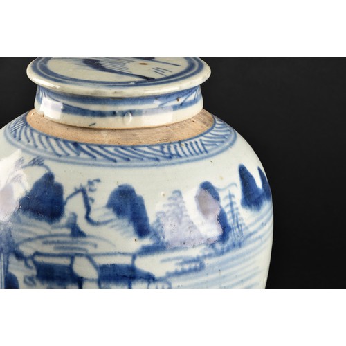 8 - A 19th century Chinese ginger jar and cover, decorated with a landscape scene and buildings. 17 cm h... 