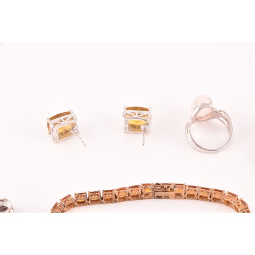 115 - A group of silver and gem set jewellery, to include a silver gilt and orange citrine line bracelet, ... 