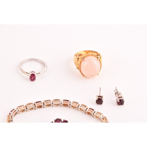 115 - A group of silver and gem set jewellery, to include a silver gilt and orange citrine line bracelet, ... 