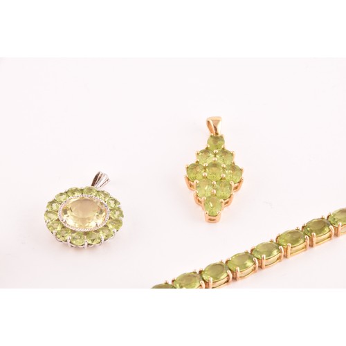 117 - A silver gilt and peridot line bracelet, together with a CZ line bracelet (lacking one stone), a sil... 