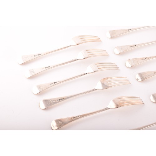 213 - A collection of silver dinner forks including seven George III dinner forks, hallmarked London 1806 ... 