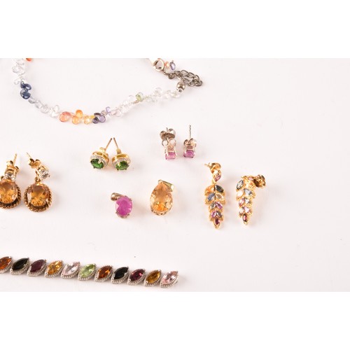 122 - A small group of silver and gemstone jewellery, including a silver gilt and multi-coloured sapphire ... 