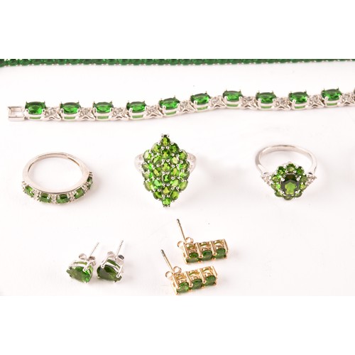 123 - A group of silver and Russian chrome diopside jewellery items, including a line bracelet set with mi... 