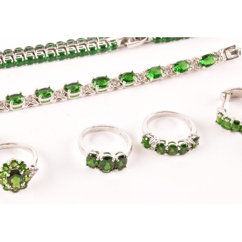 123 - A group of silver and Russian chrome diopside jewellery items, including a line bracelet set with mi... 