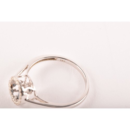 131 - A 14ct white gold and diamond ring, the halo mount set with white diamonds, and centred with a 'floa... 