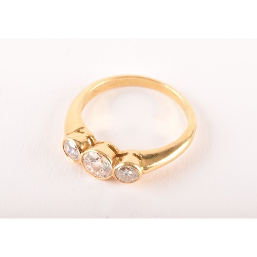 133 - A yellow gold and diamond ring, set with three round brilliant-cut diamonds of approximately 1.20 ca... 