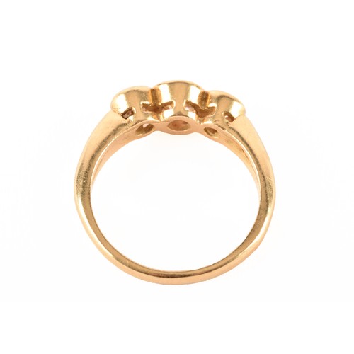 133 - A yellow gold and diamond ring, set with three round brilliant-cut diamonds of approximately 1.20 ca... 