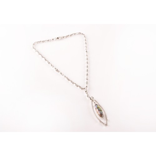 143 - A Stephen Webster 18ct white gold and diamond necklace, abalone marquise shape drop pendant surround... 