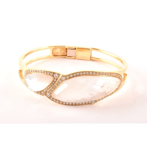 144 - A Stephen Webster 18ct yellow gold crystal haze and diamond bangle, interior diameter 5.6cm, 59 gram... 