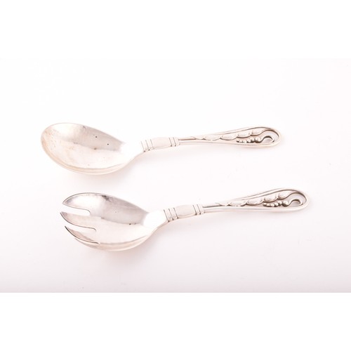 225 - A pair of silver sterling Denmark salad servers by Georg Jensen, '42' pattern, circa 1930's, 19cm, 4... 