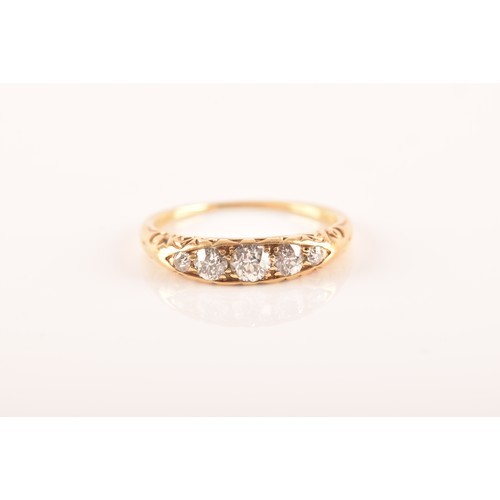 151 - A Victorian diamond five stone ring, set with five round old cut diamonds, with a combined approxima... 