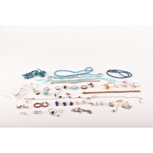 158 - A group of silver and gemstone jewellery, including a silver gilt and citrine line bracelet, a 9ct y... 