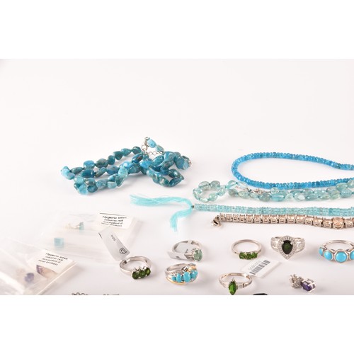 158 - A group of silver and gemstone jewellery, including a silver gilt and citrine line bracelet, a 9ct y... 