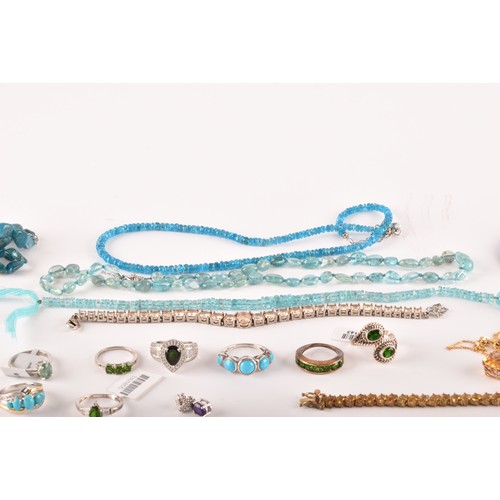 158 - A group of silver and gemstone jewellery, including a silver gilt and citrine line bracelet, a 9ct y... 