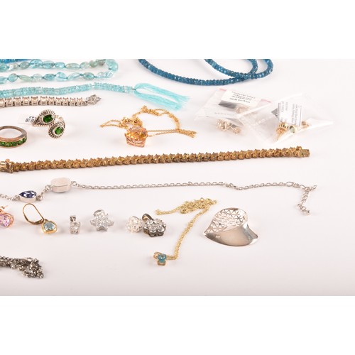 158 - A group of silver and gemstone jewellery, including a silver gilt and citrine line bracelet, a 9ct y... 