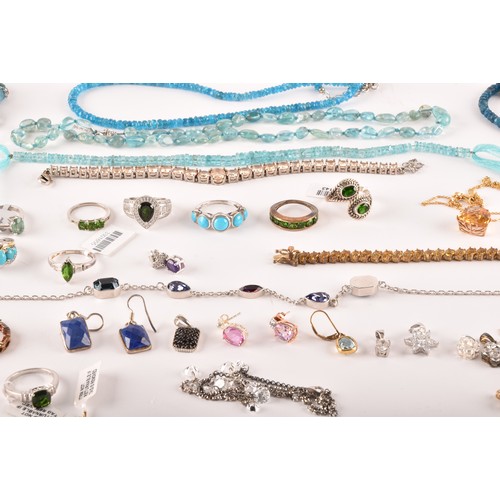 158 - A group of silver and gemstone jewellery, including a silver gilt and citrine line bracelet, a 9ct y... 