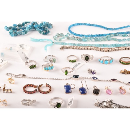 158 - A group of silver and gemstone jewellery, including a silver gilt and citrine line bracelet, a 9ct y... 